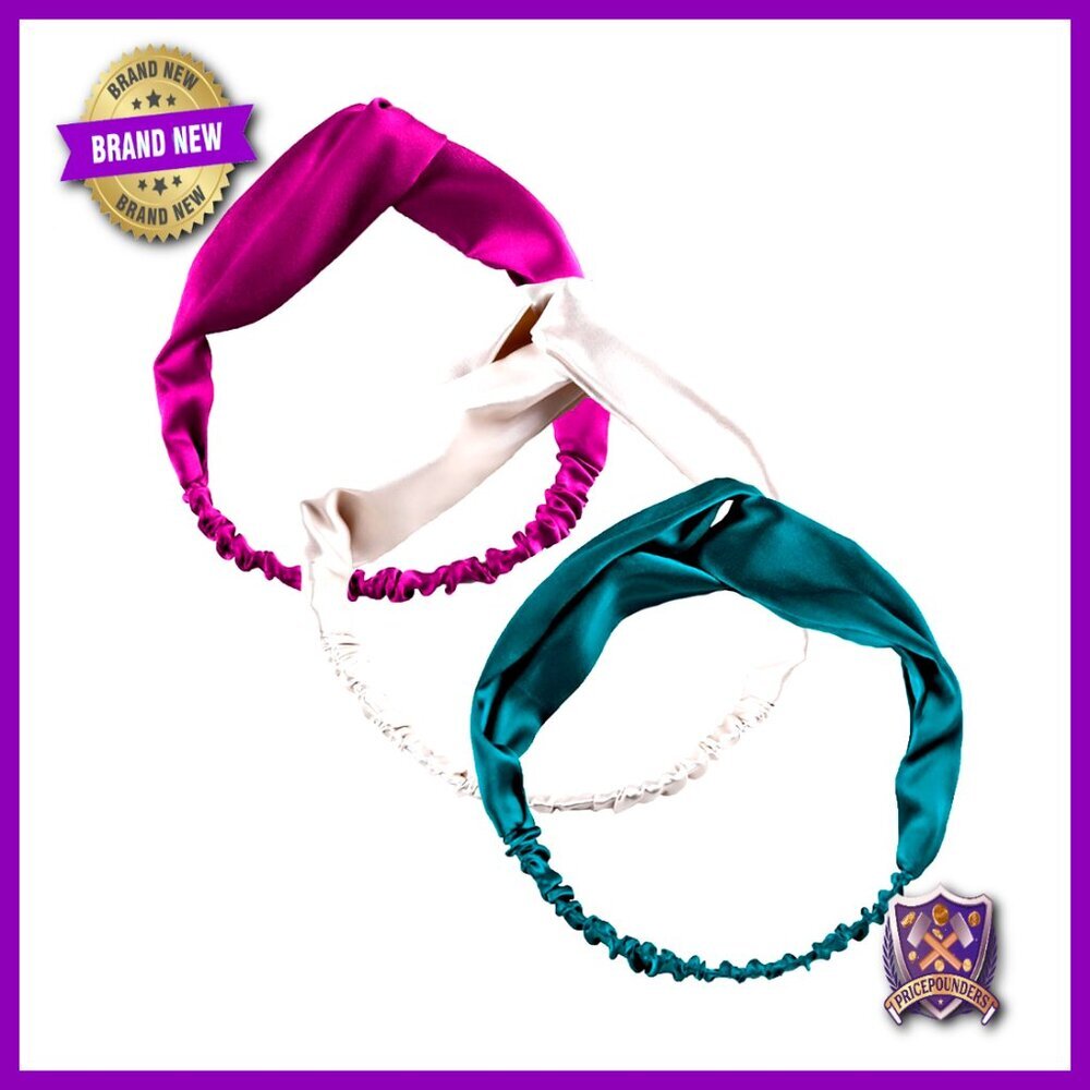 3-Pack 100% Mulberry Silk Headbands, Elastic Twisted Hair Wrap Turban